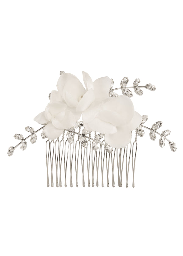 Floral Bridal crystal hairpiece on white background