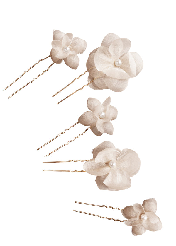 floral blush hairpins set of 5 laid flat on white background