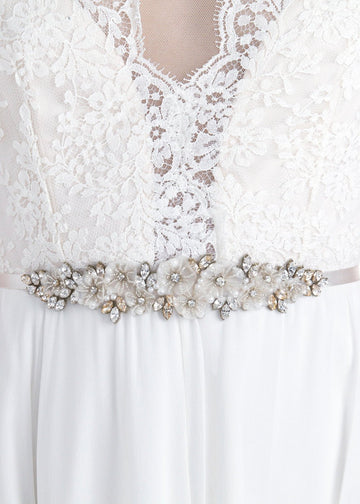 Gardenia Floral Sash Short - bridal Sash - Elizabeth Bower