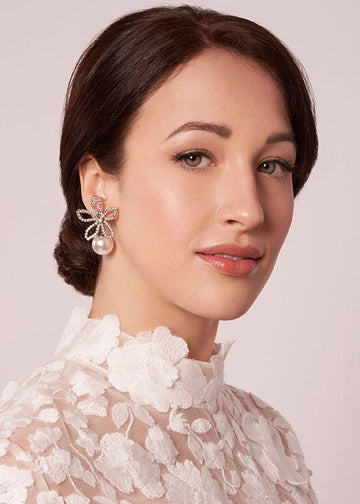 Pavet Duet Floral Stud - bridal Earrings - Elizabeth Bower