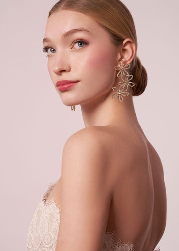 Pavet Trio Floral Earrings - bridal Earrings - Elizabeth Bower
