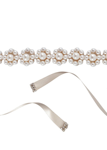 Pearl Rosette Bridal Sash - bridal Sash - Elizabeth Bower