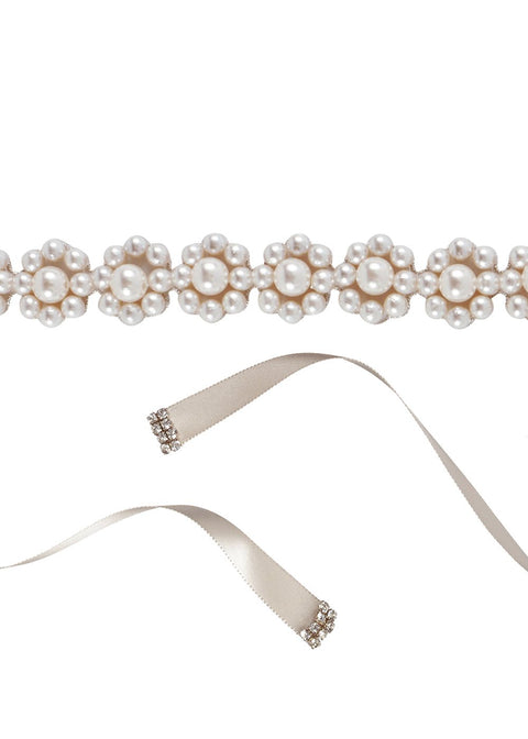 Pearl Rosette Bridal Sash - bridal Sash - Elizabeth Bower