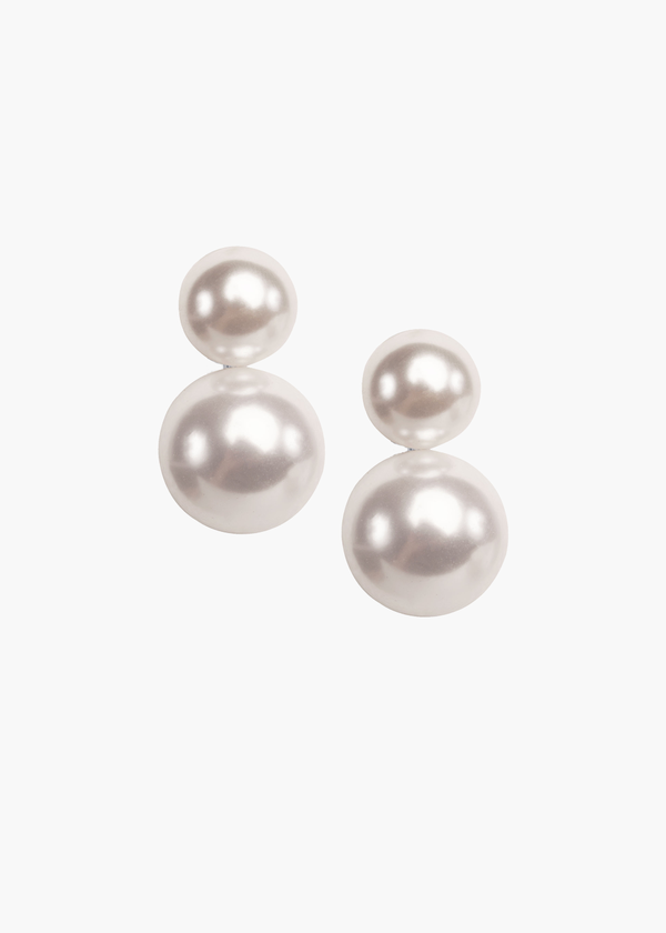 Double pearl classic wedding earring on white background 
