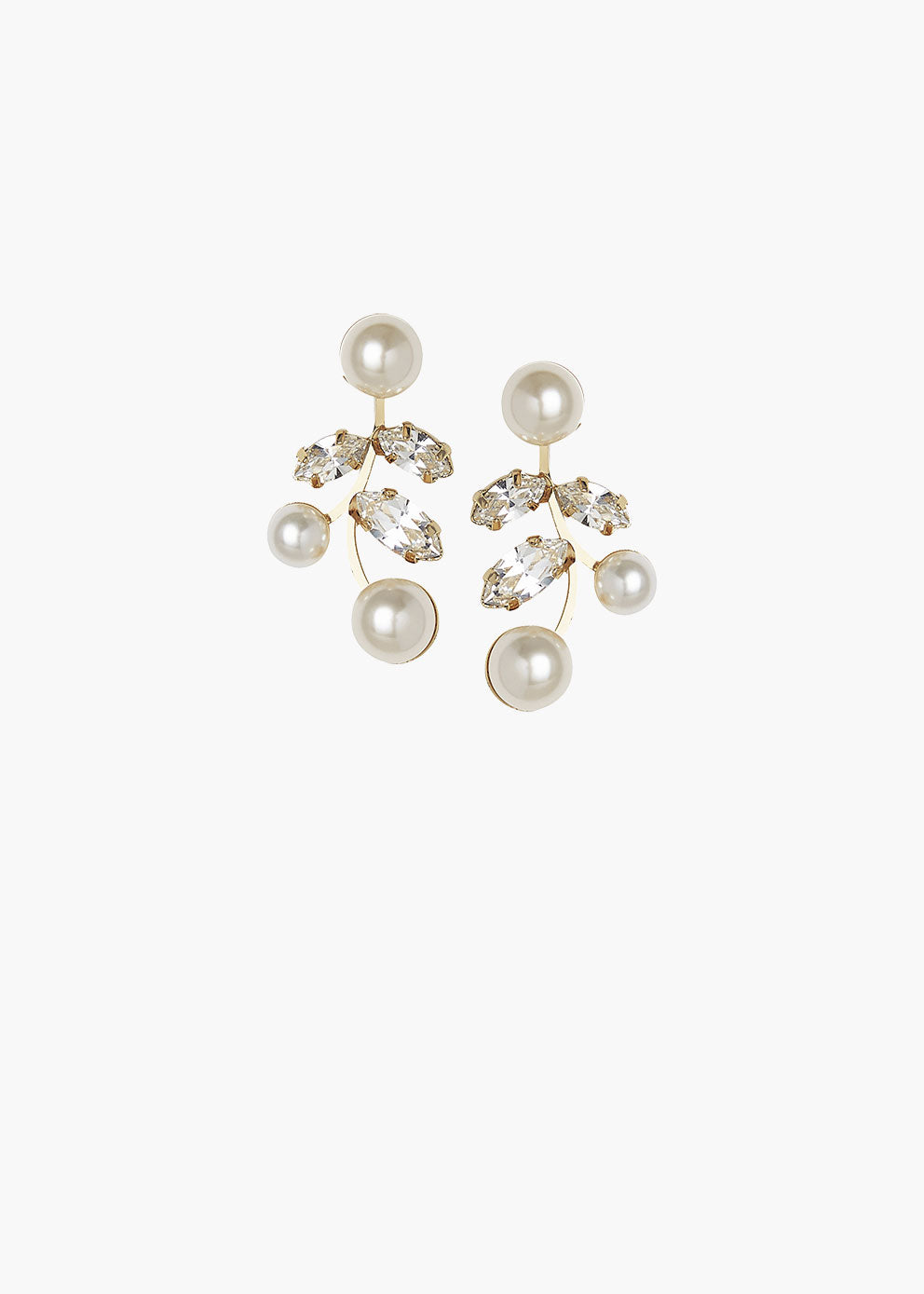Pair of pearl and crystal earrings on a white background
