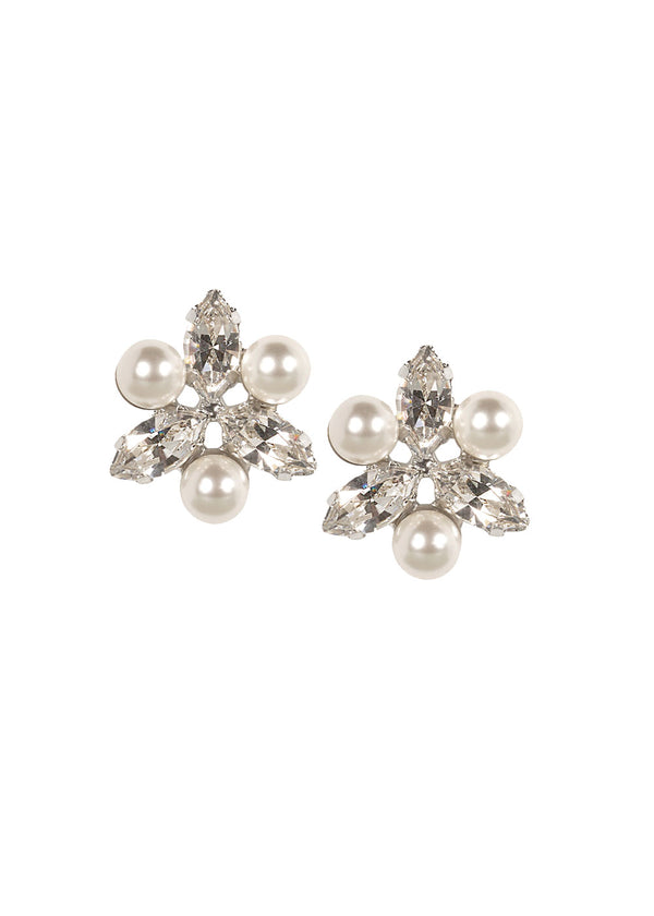 Swarovski pearl and crystal stud earring on white background 