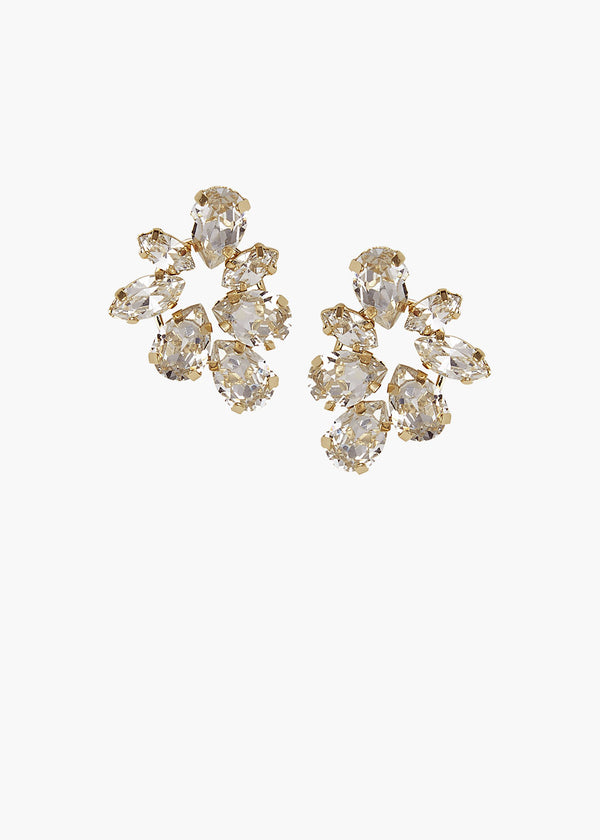 Gold and crystal swarovski bridal earrings on a white background