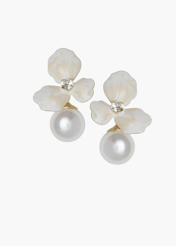 Pair of pearl earrings on a white background