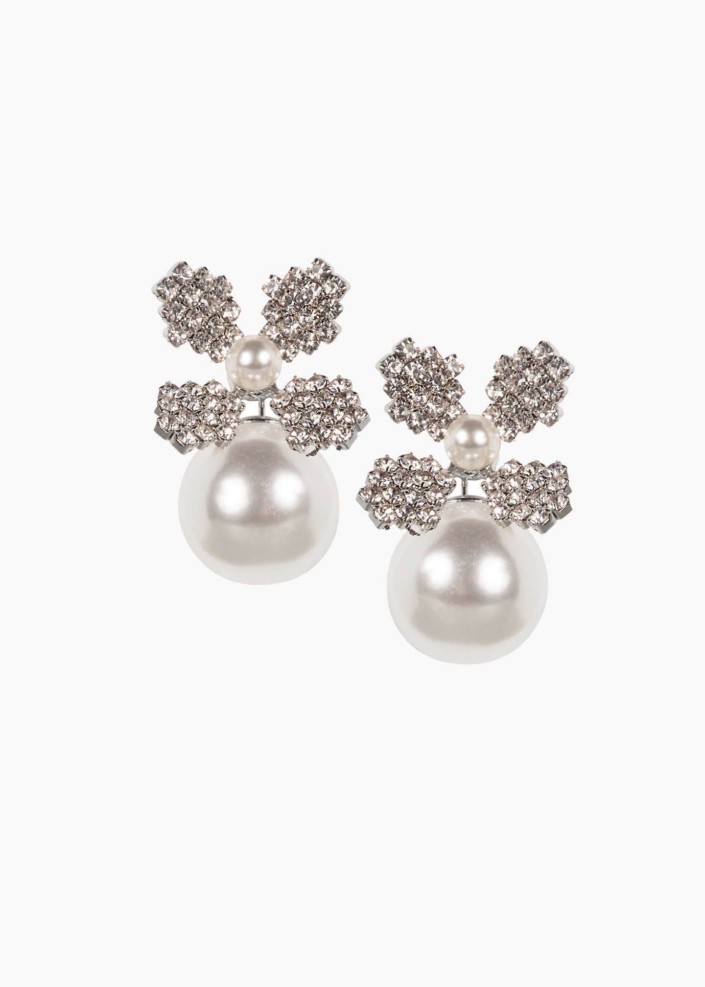 Swarovski crystal and pearl stud bridal earring on white background