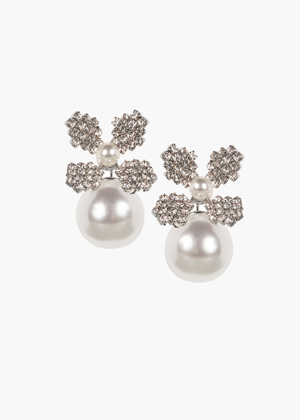 Swarovski crystal and pearl stud bridal earring on white background