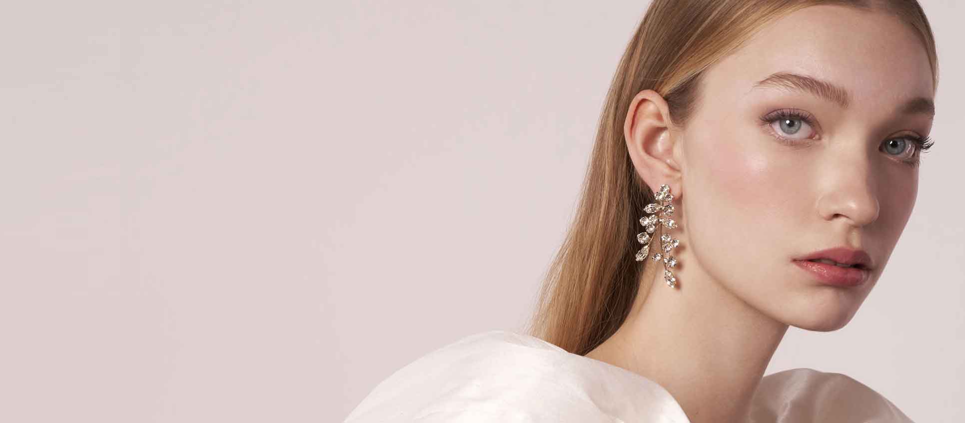 Crystal Bridal earring on model