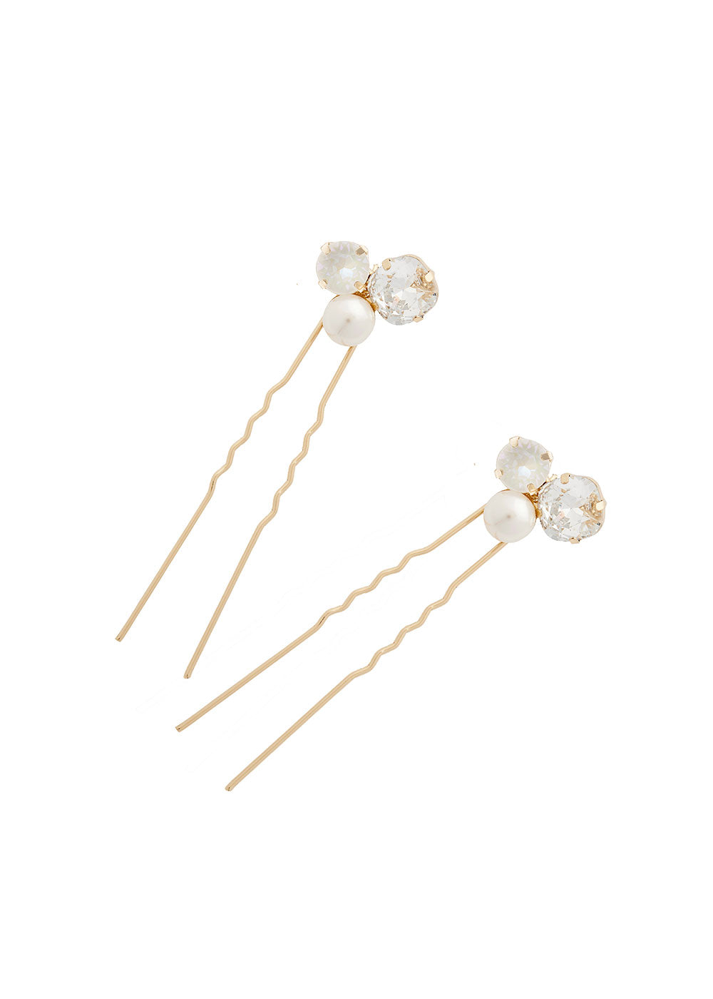 Crystal and pearl gold bridal hair pin set on white back ground