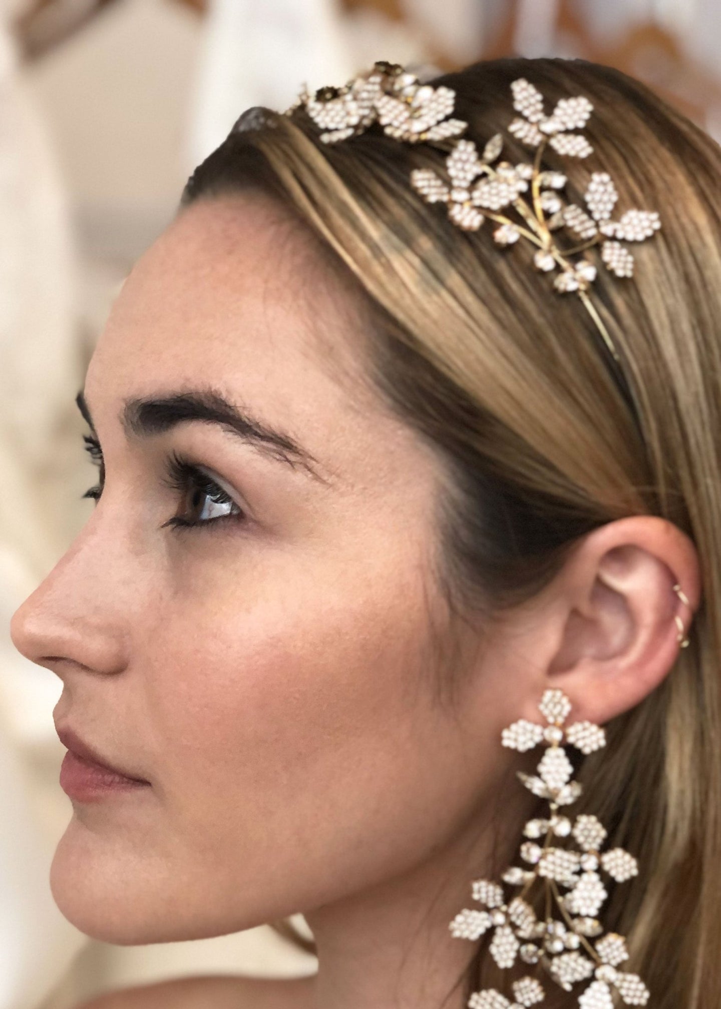 Budding Cascade Crystal Bridal Hairpiece - bridal Earrings - Elizabeth Bower
