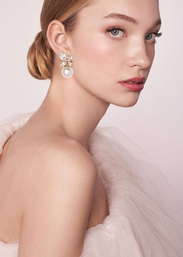 Burst Duet - Crystal and Pearl Earrings - bridal Earrings - Elizabeth Bower