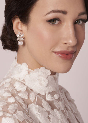 Burst Mini Duet - Crystal and Pearl Earrings - bridal Earrings - Elizabeth Bower