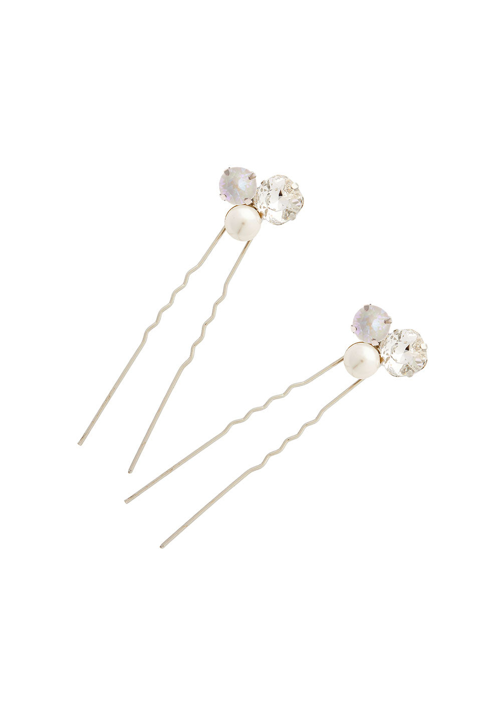 Crystal and pearl gold bridal hair pin set on white back ground
