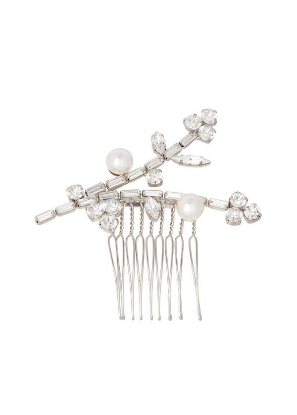 Swarovski crystal and pearl mini hair comb on white background 