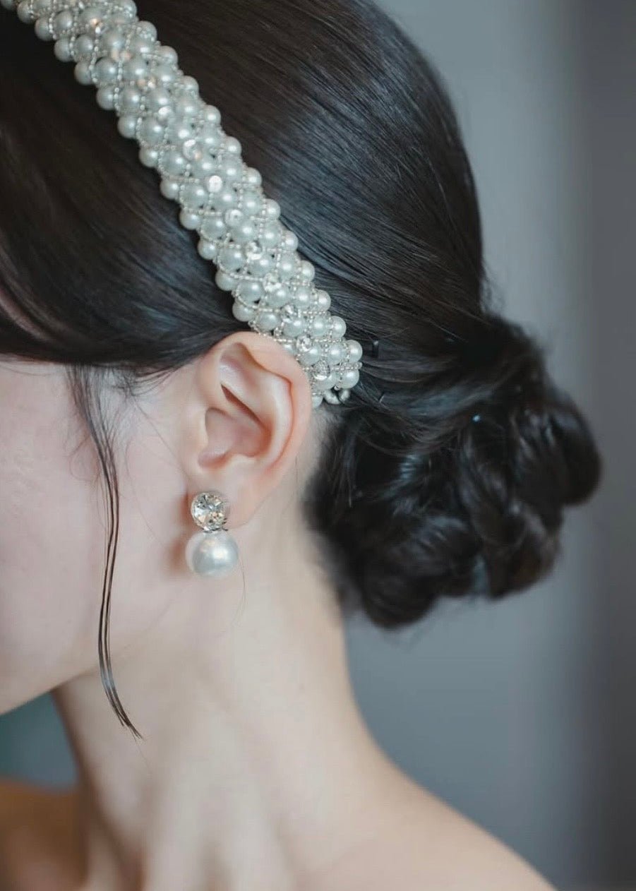 Duet Stud - Pearl and Crystal Earrings - bridal Earrings - Elizabeth Bower