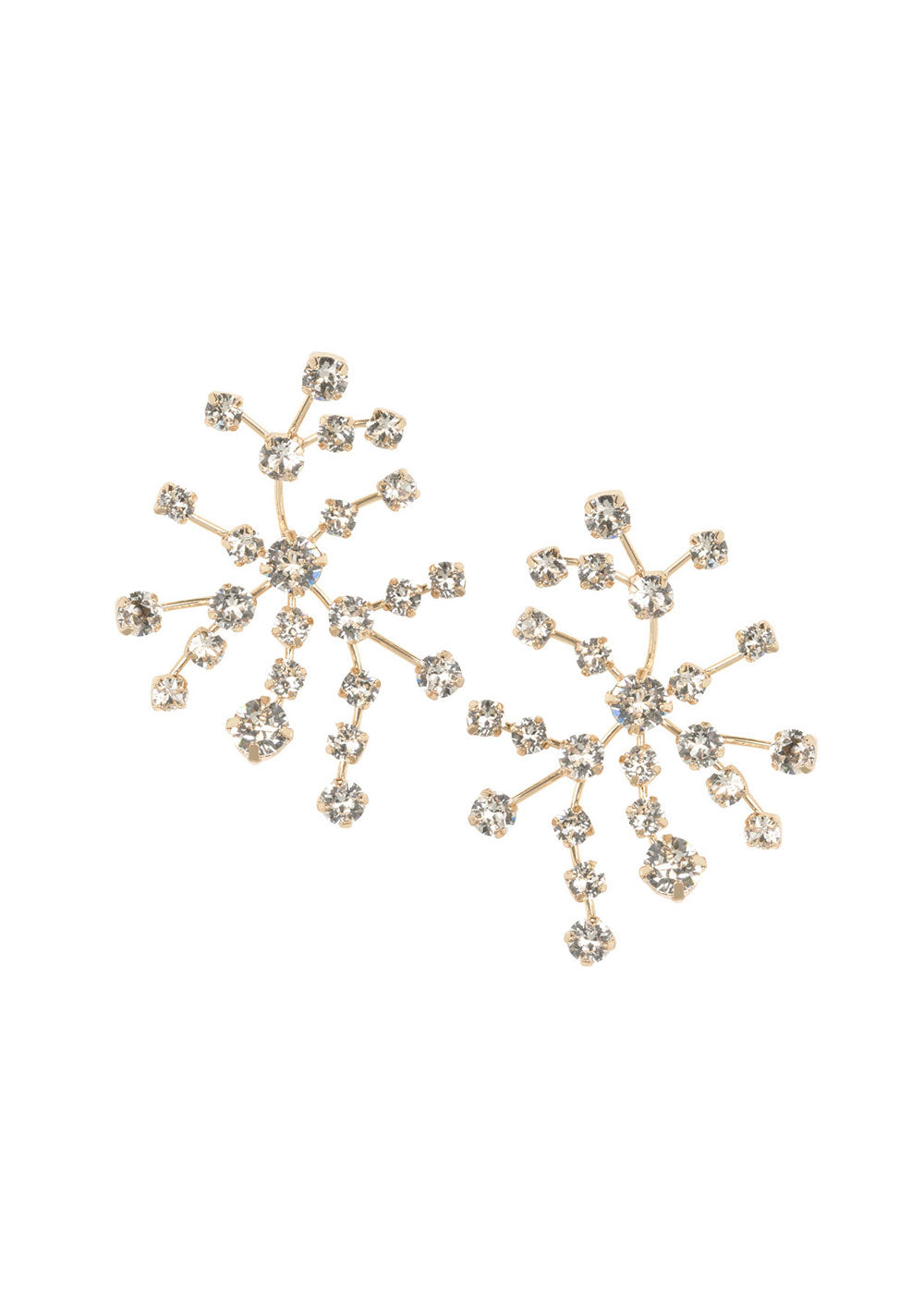 gold Crystal spray stud earring on white background 
