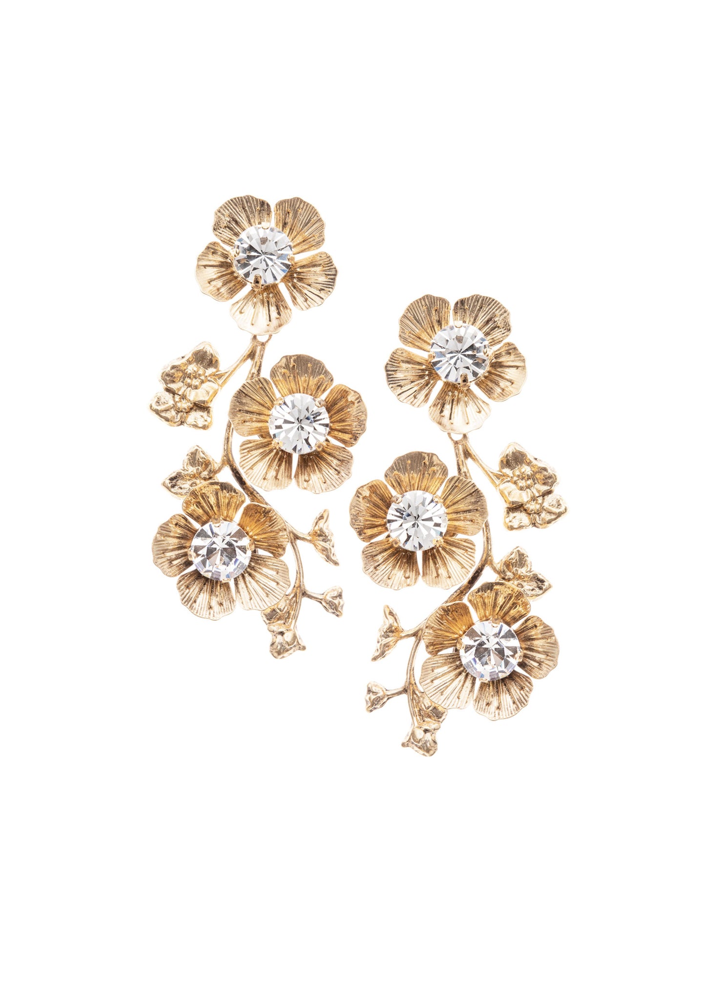 Floral golden drop bridal earring with crystal  centers 