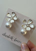 painted silver flower and pearl stud earring