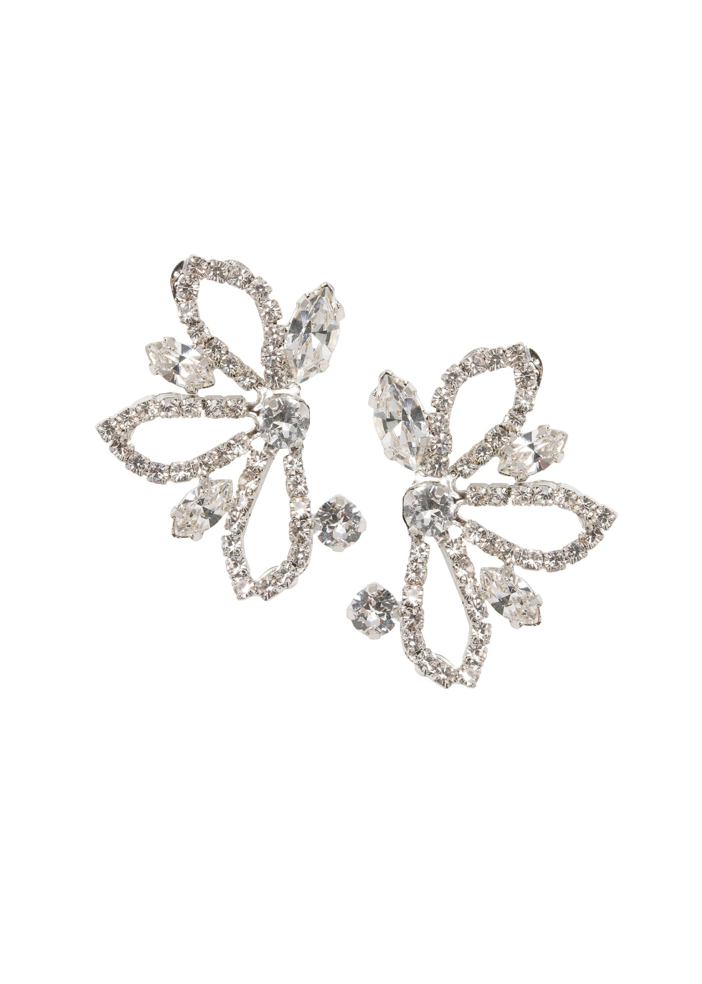 Silver Swarovski crystal left right wing style stud in gold on white background