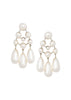 Pearl chandelier earring with 3 tear drop pearl drops on white background 