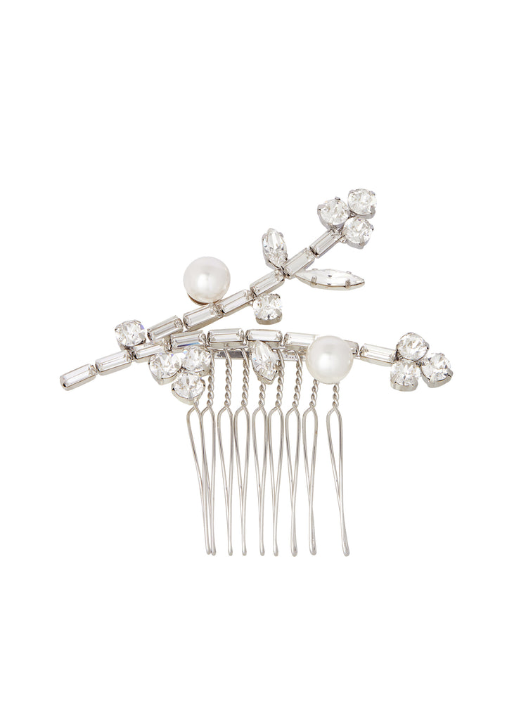 Swarovski crystal and pearl mini hair comb on white background 