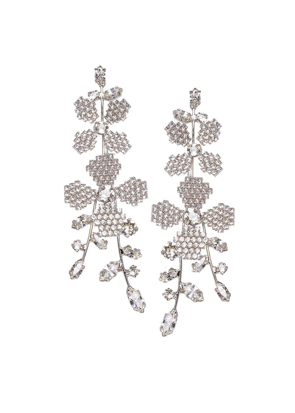 Cascading silver Swarovski floral chandelier n white background  