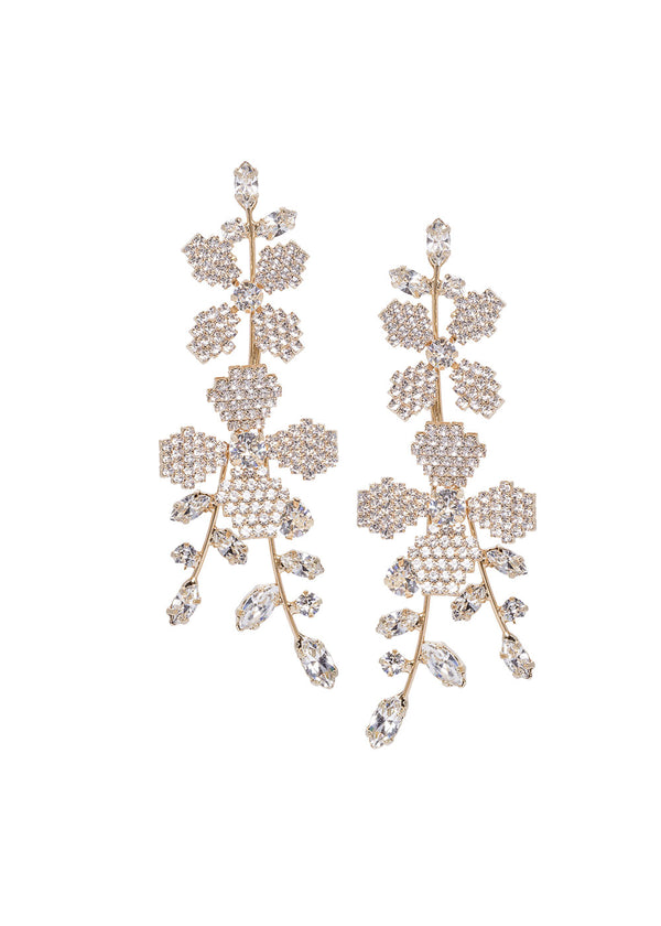 Cascading gold Swarovski floral chandelier on white background  