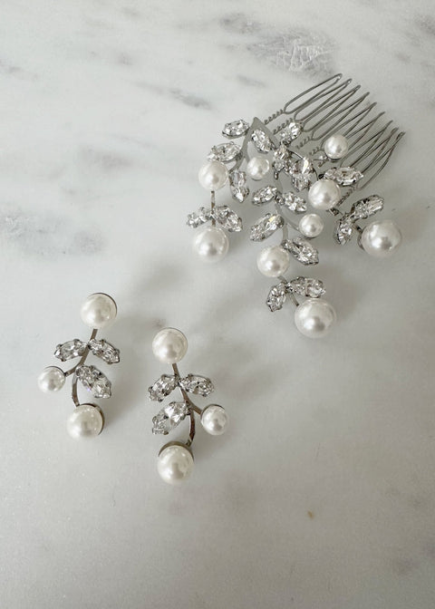 Evie Pearl Elegance Set - Evie Pearl Studs & Comb Bundle - bridal Bridal Bundle - Elizabeth Bower