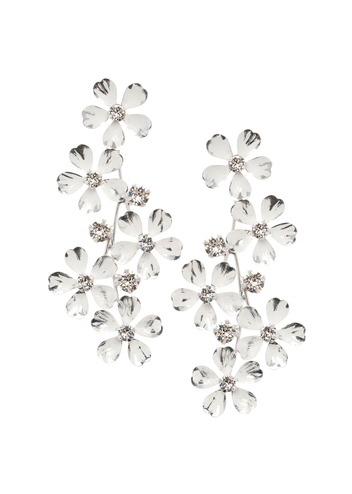Hand painted floral silver chandelier earring on white back ground 