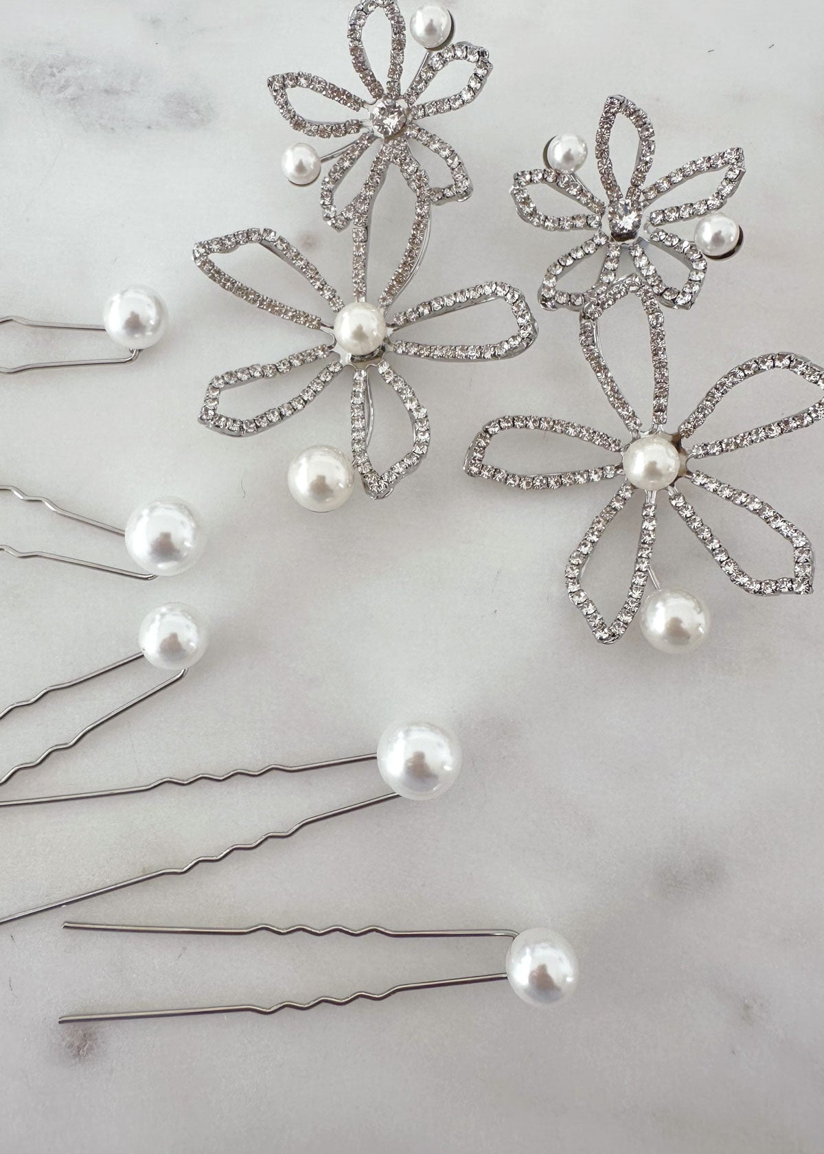 Floral Pearl Statement Set - Pavet Pearl Earrings & Bubble Hairpins Bundle - bridal Bridal Bundle - Elizabeth Bower
