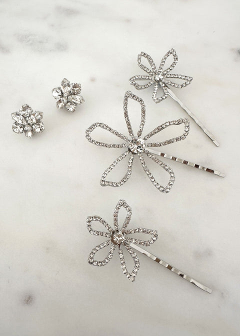 Floral Romance Set - Juliette Crystal Studs & Pavet Hairpins Bundle - bridal Bridal Bundle - Elizabeth Bower