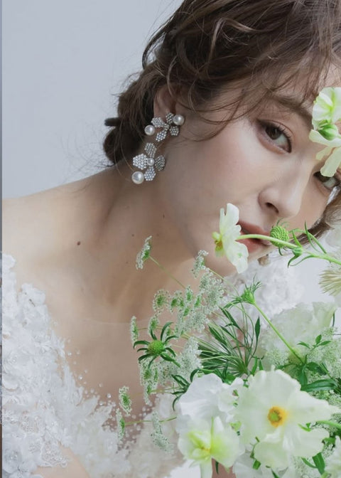 June Pearl Floral Wedding Earrings - bridal Earrings - Elizabeth Bower