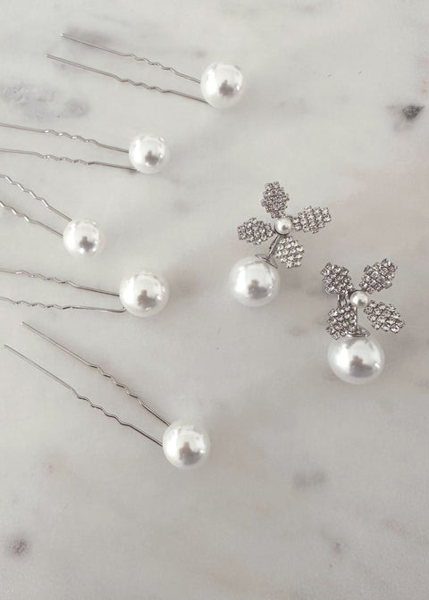June Pearl & Bubble Set - June Duet Studs & Bubble Hairpins Bundle - bridal Bridal Bundle - Elizabeth Bower