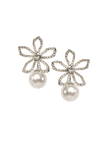 Pavet Duet Floral Stud - bridal Earrings - Elizabeth Bower