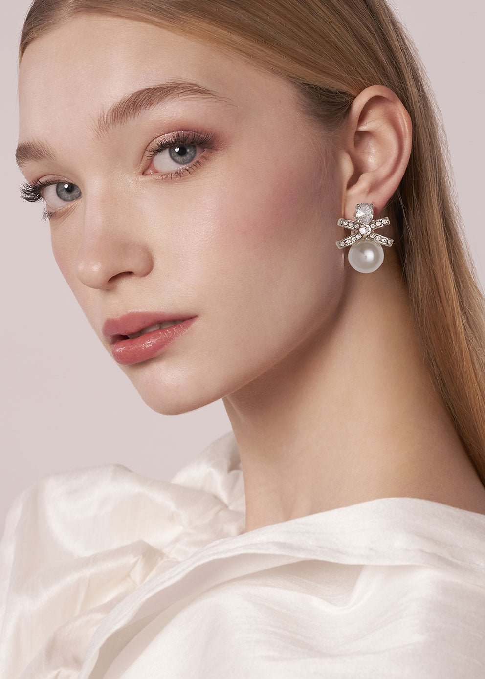 Pearl Bow Duet Bridal Earrings - bridal Earrings - Elizabeth Bower