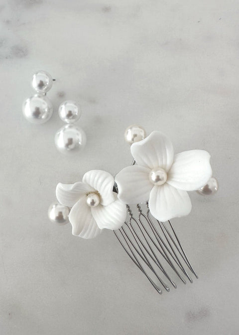 Pearl Dublet & Weiss Set - Pearl Earrings & Comb Bundle - bridal Bridal Bundle - Elizabeth Bower