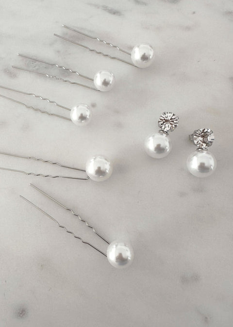 Pearl Elegence Set - Duet Pearl Studs & Hairpin Bundle - bridal Bridal Bundle - Elizabeth Bower