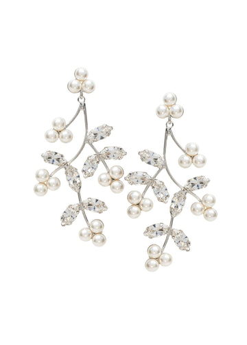 Pearl Triplet Cluster Statement Earrings - bridal Earrings - Elizabeth Bower