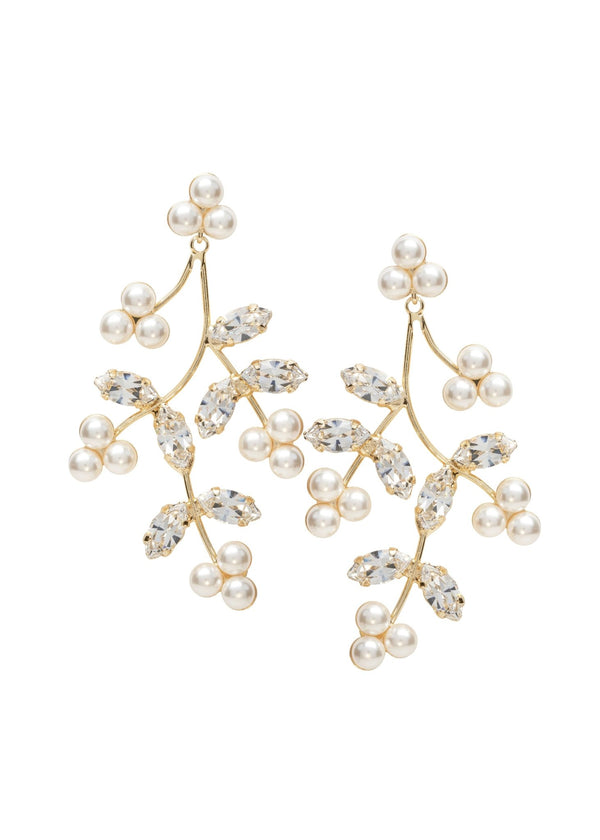 Pearl Triplet Cluster Statement Earrings - bridal Earrings - Elizabeth Bower