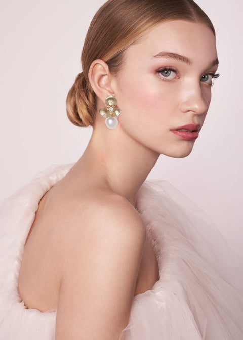 Royal Orchid - Pearl Stud Earrings - bridal Earrings - Elizabeth Bower