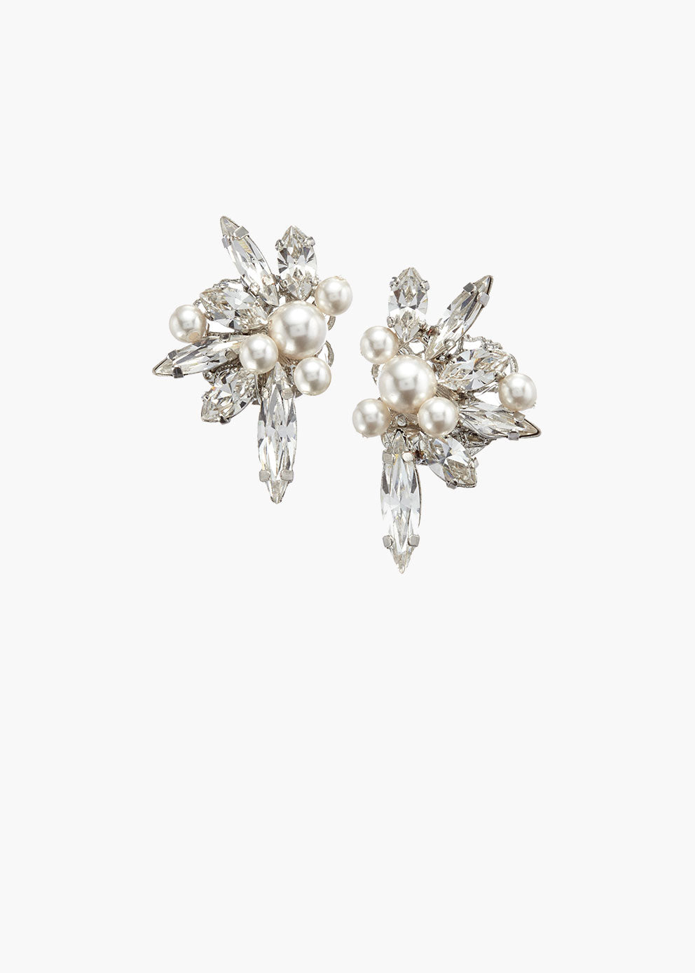 Pair of pearl and crystal earrings on a white background