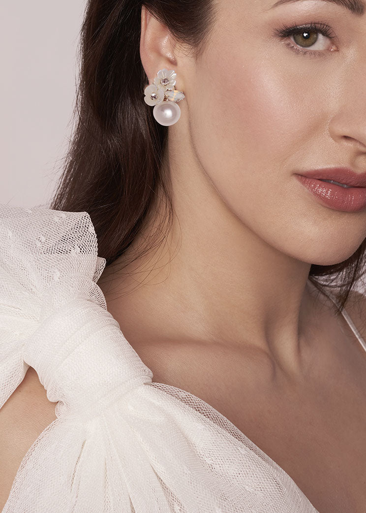 Trill Duet - Pearl Floral Earrings - bridal Earrings - Elizabeth Bower