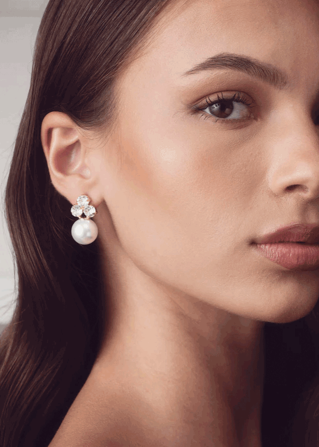 Triplet Duet Pearl Stud Earring - bridal Earrings - Elizabeth Bower