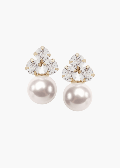 Triplet Duet Pearl Stud Earring - bridal Earrings - Elizabeth Bower