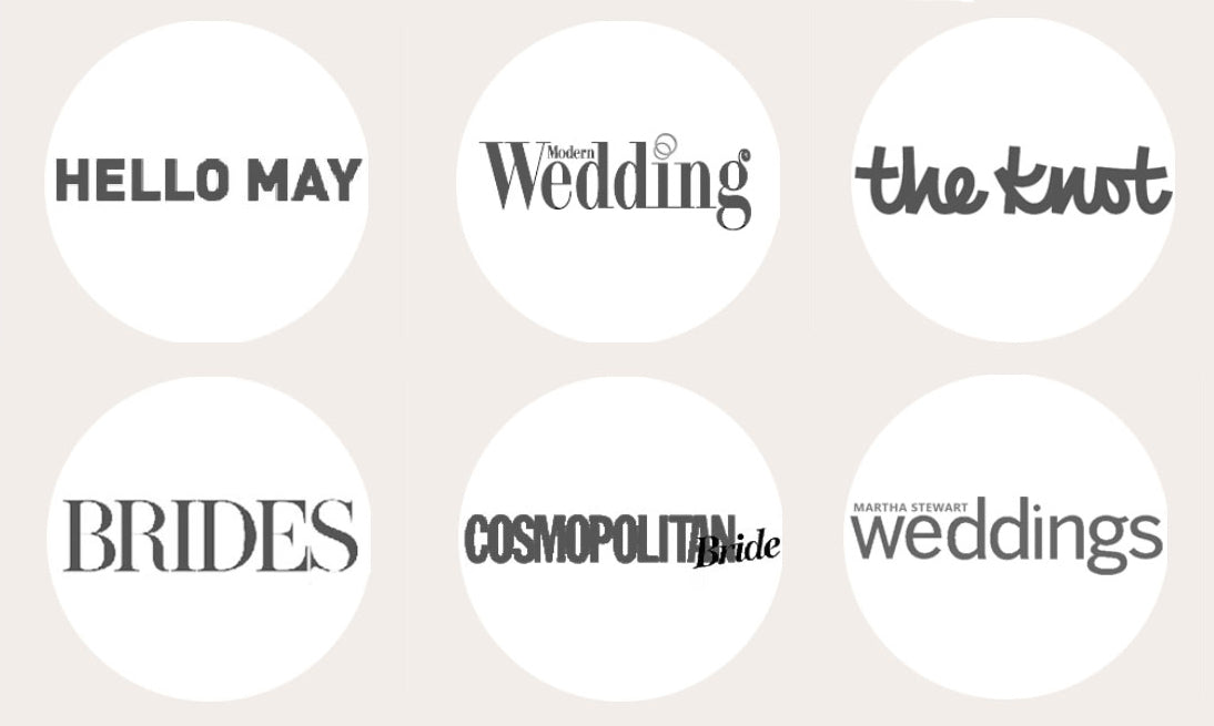 Logos of various wedding-related brands on a beige background
