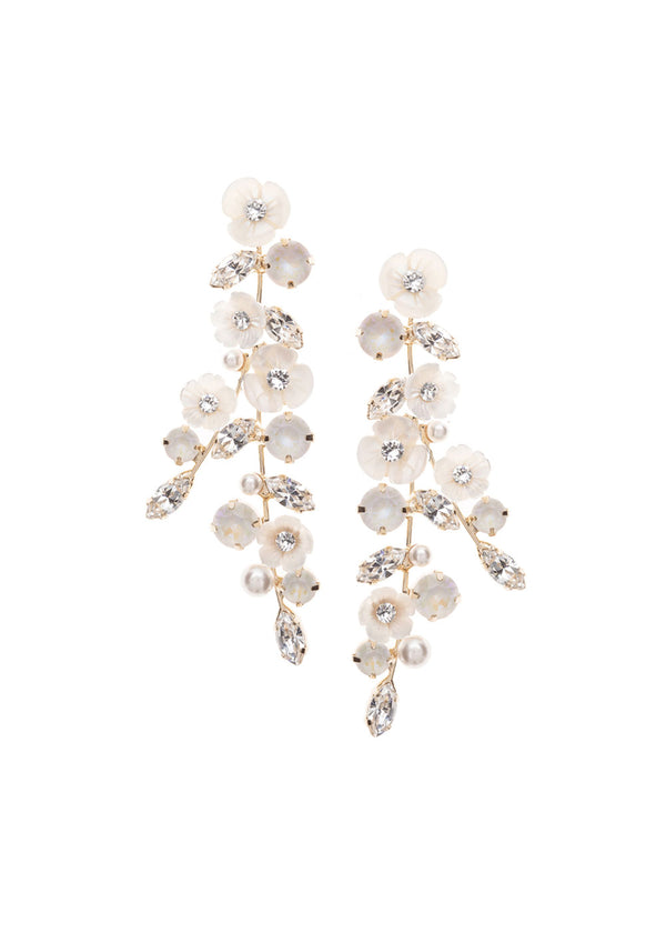 Statement earring in crystal, pearl and mother of pearl left right design 