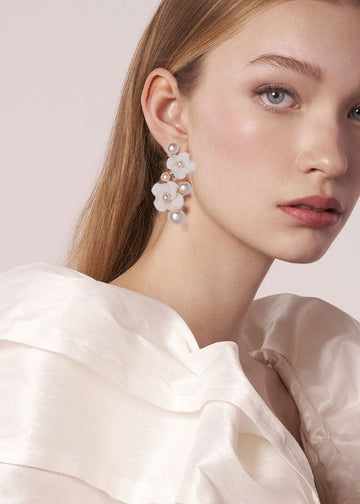 Weiss Pearl Floral Bridal Earrings - bridal Earrings - Elizabeth Bower